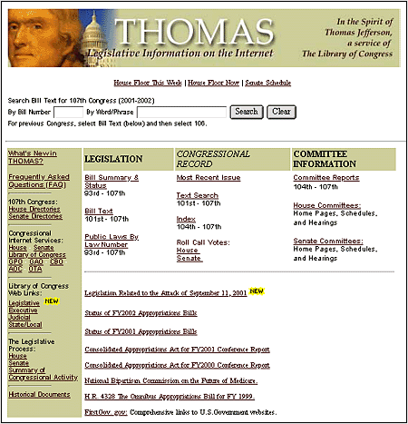 Screen shot: Mixed menu strategies on THOMAS home page