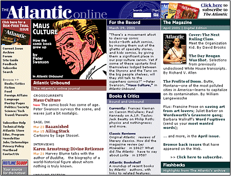 Screen shot: Graphic banner and text-based links on The Atlantic Online home page