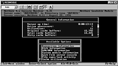 NetWare strežniški vmesnik je baziran na znakih, a uporablja menije, vodene z tipkovnico