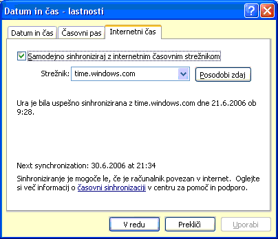 Usklajevanje časa v Windows XP